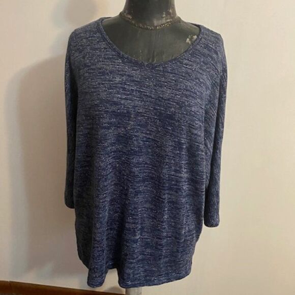C. D. Daniels Blue Lurex scoop neck sweater tunic, size 1X - Picture 1 of 4